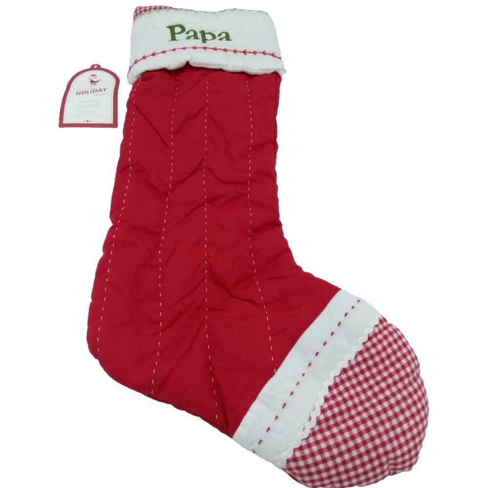 Pottery Barn Kids Papa Christmas Stocking Gingham Holiday Quilted Xmas Red